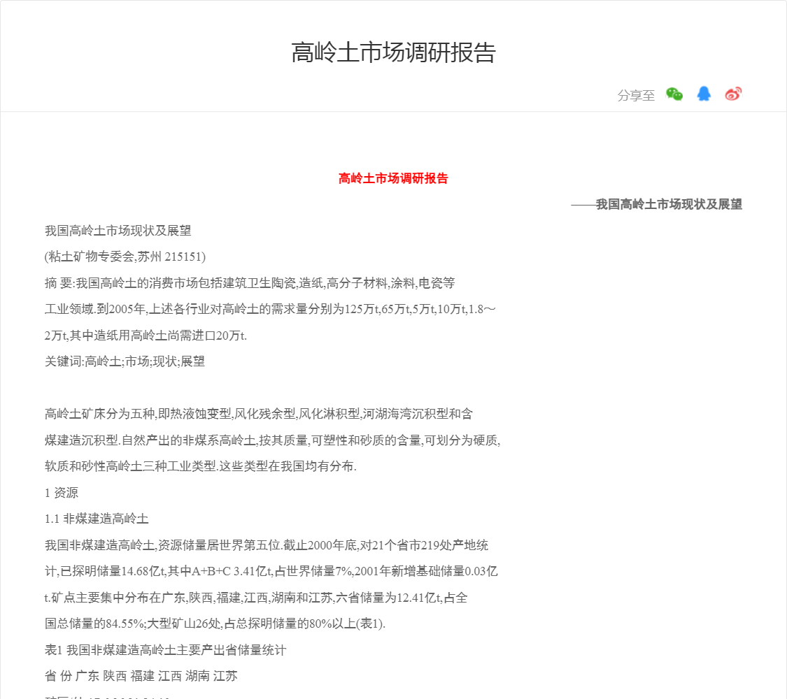 高岭土市场调研报告