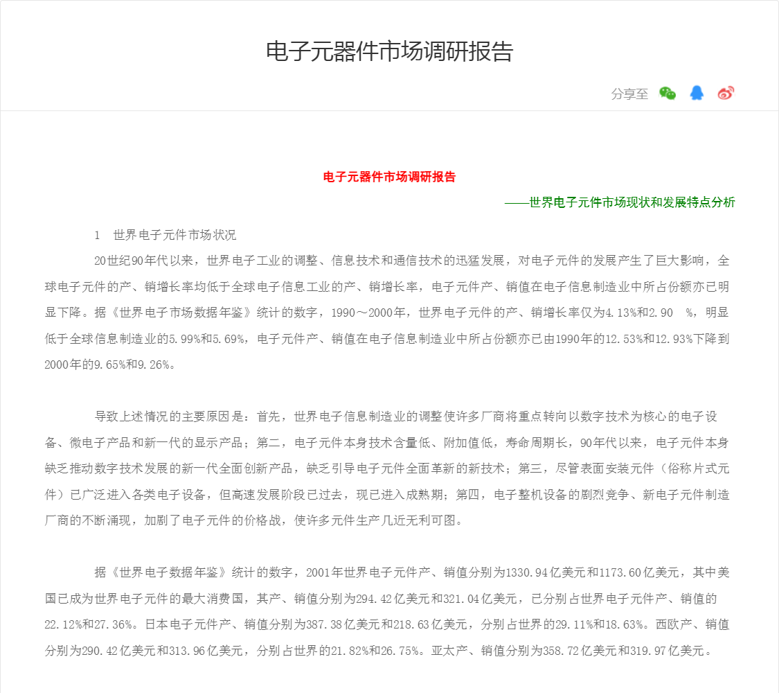 电子元器件市场调研报告