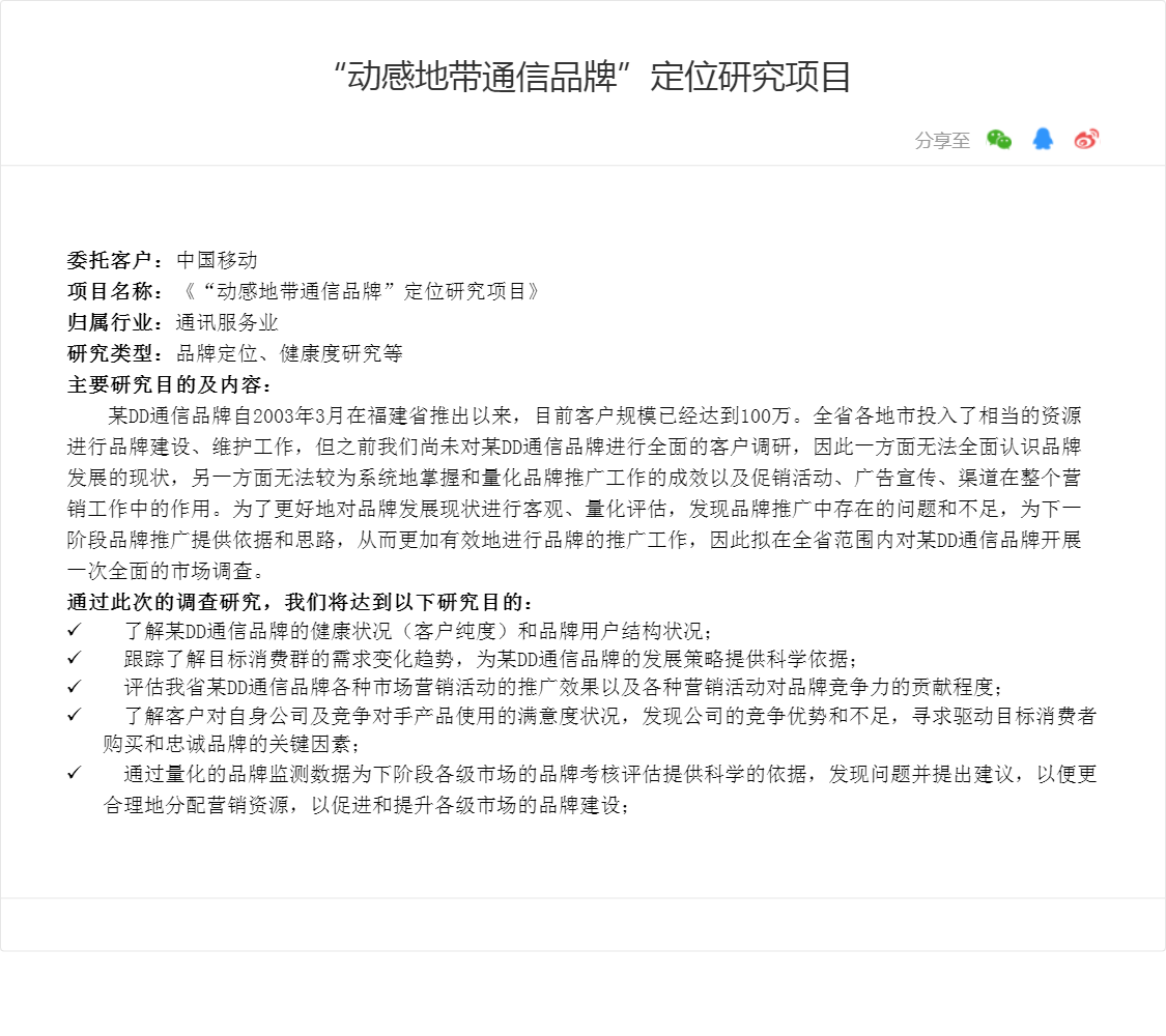 “动感地带通信品牌”定位研究项目