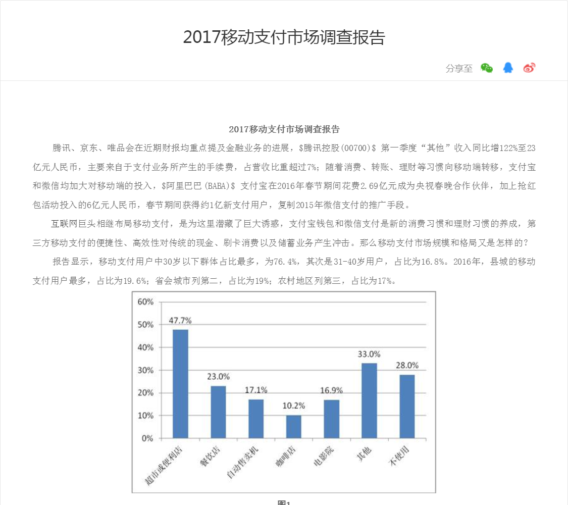 2017移动支付市场调查报告